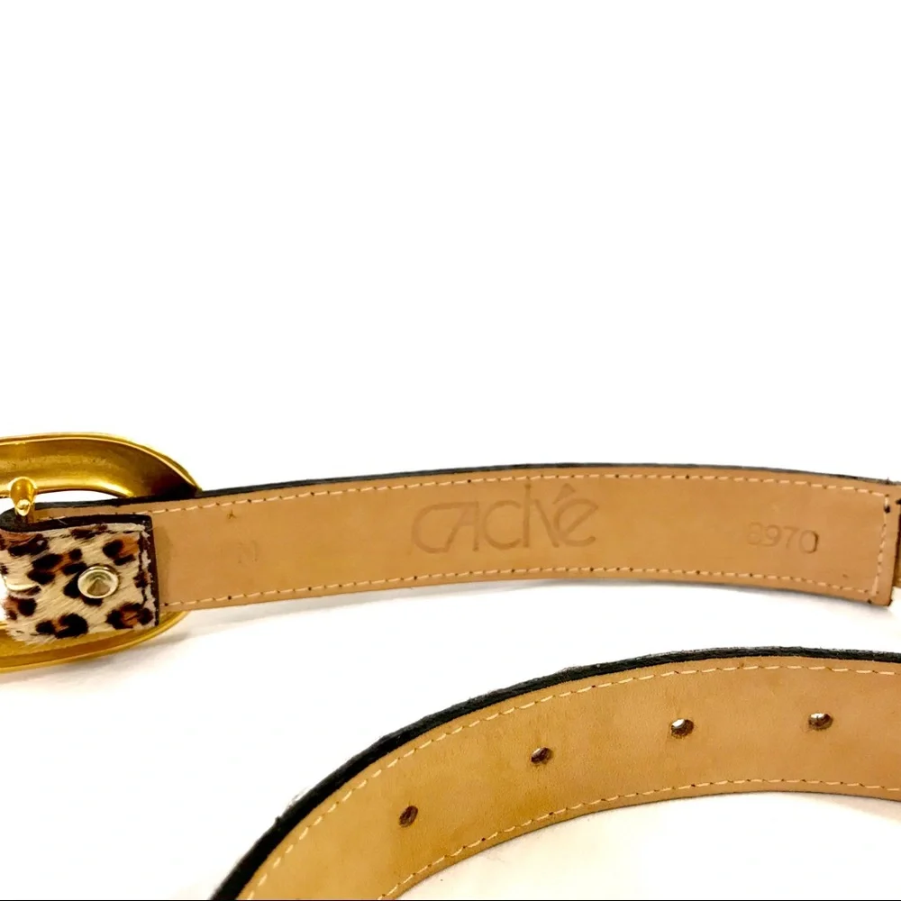 CACHÉ - VINTAGE 90’s Leather & Gold Leopard Calf Hair Belt - Picture 4 of 5